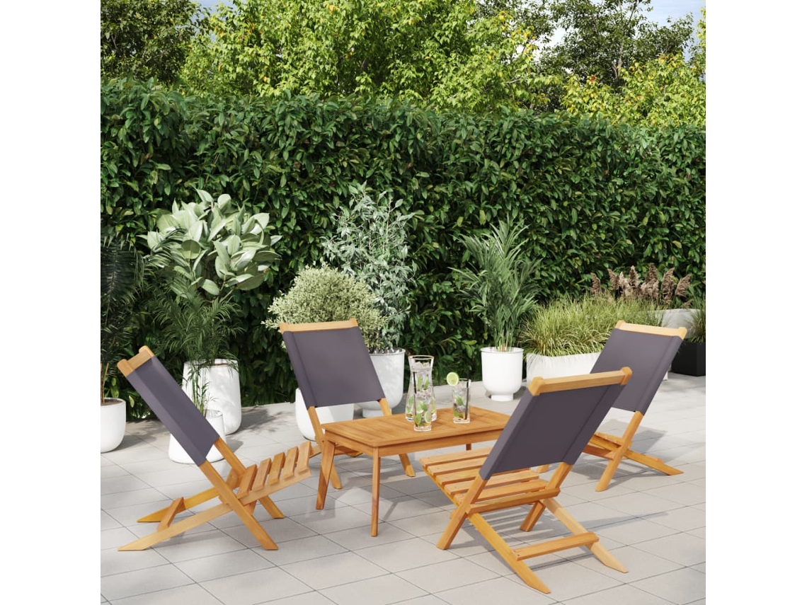 Cadeiras Dobráveis Jardim 4 Pcs Tecido/madeira Maciça Antracite Dkd Home Decor