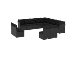 Conjunto de 13 Sofás de Jardim com Almofadões Vime Pe Preto MAISON EXCLUSIVE (N/A)
