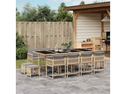 Vidaxl 13 Pcs Conj. Jantar Jardim C/ Almofadões Vime Pe Bege Misturado