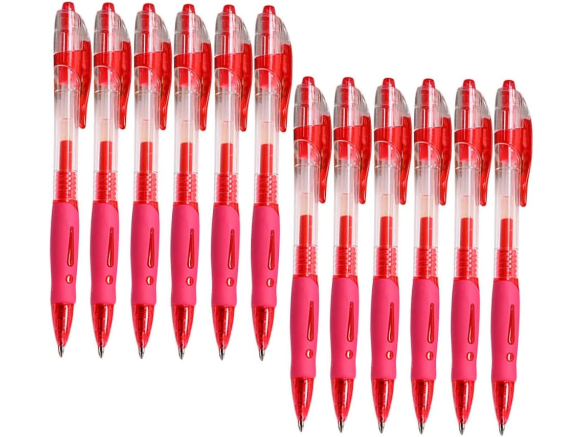 Conjunto De 12 Canetas Em Gel Retráteis, Vermelhas, Com Ponta Média