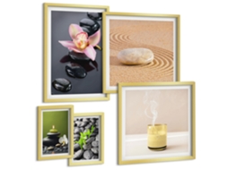 Um Conjunto De Imagens Decorativas Em Uma Moldura Ruas Litorâneas Charmosas Moldura Dourada Pinturas De Quarto Espelharte (conjunto De 5 Imagens)