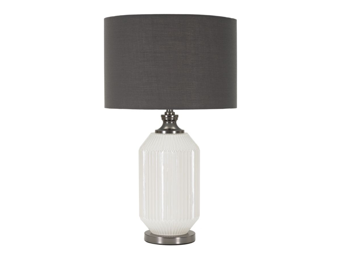 Abajur De Mesa Brighty Modern - Base De Vidro Branco E Cúpula De Veludo Cinza - 65 Cm, Design Elegante E Essencial.