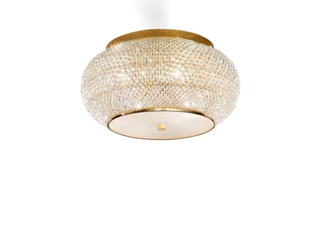 Plafonnier Ideal Lux Pasha 6 Luzes Cristal Cortado Metal Dourado