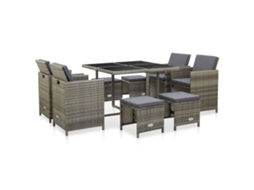 Pcs Conjunto Jantar Exterior C/ Almofadões Vime Pe Cinzento Dkd Home Decor