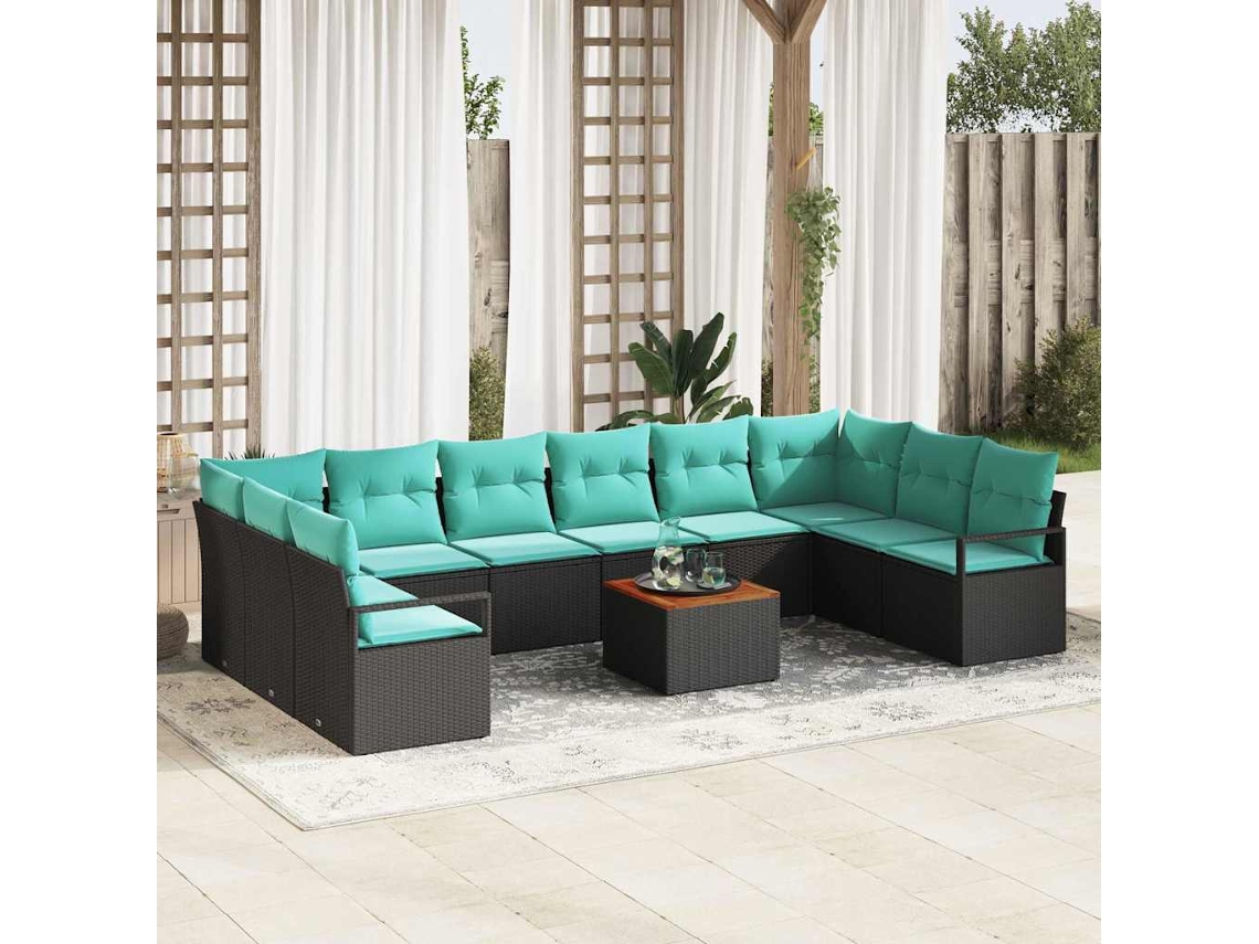 Vidaxl Conjunto De Sofá De Jardim 11 Unid. Preto Vime Pe