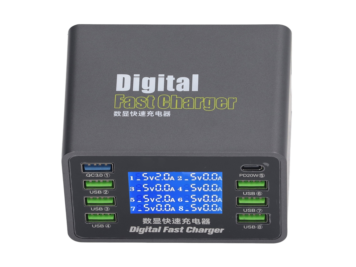 Carregador Usb Digital 50w 8 Portas Qc3.0 Pd Carga Rápida Estação De Carregamento Múltiplo Plug Us 100-240v
