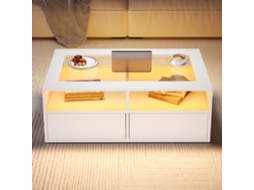 Mesa Centro Minimalista 2 Níveis Vidro Segurança Mdf Mármore GE