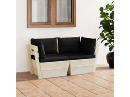 Sofá Paletes 2 Lugares P/ Jardim C/ Almofadões Madeira De Abeto Dkd Home Decor