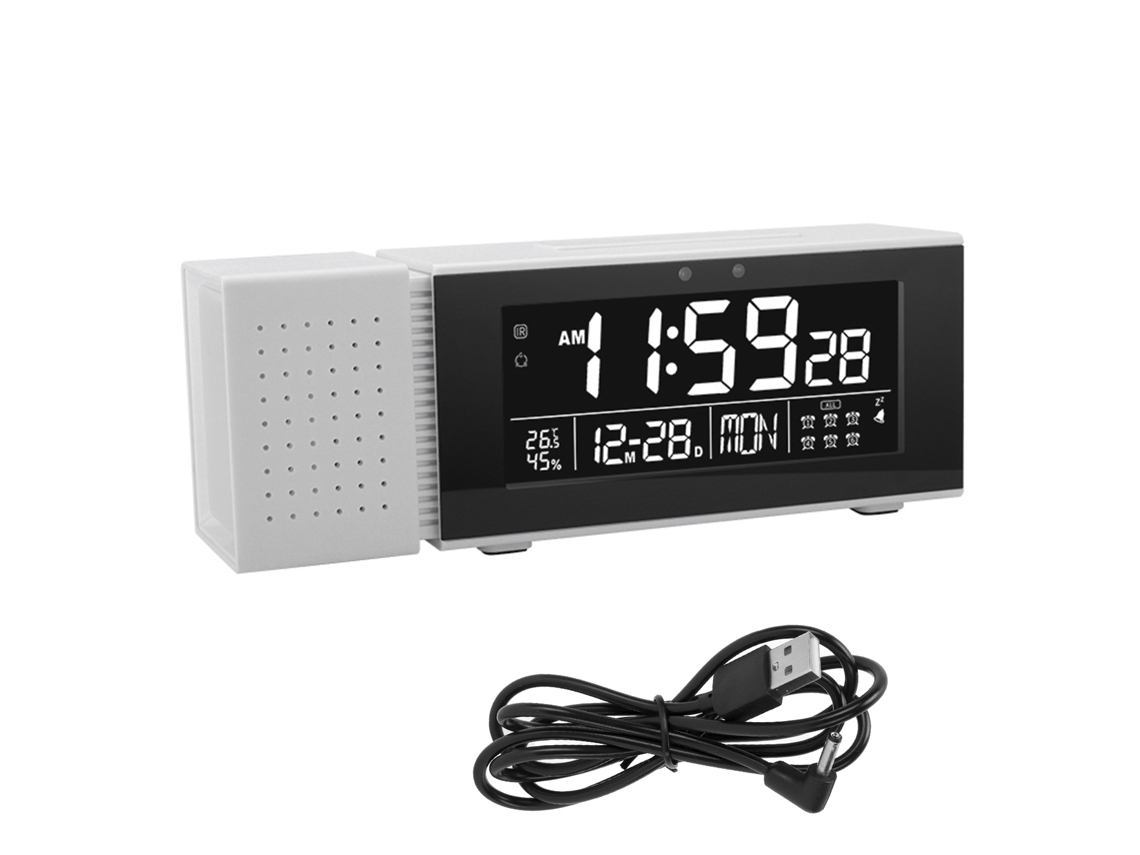 Reloj Digital con Luz Nocturna, Alarma, Radio Fm, Temperatura y Humedad, Blanco | S/MARCA