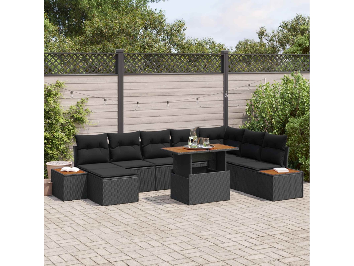 Vidaxl Conjunto de Sofá de Jardim 9 Pcs Preto Rattan Sintético