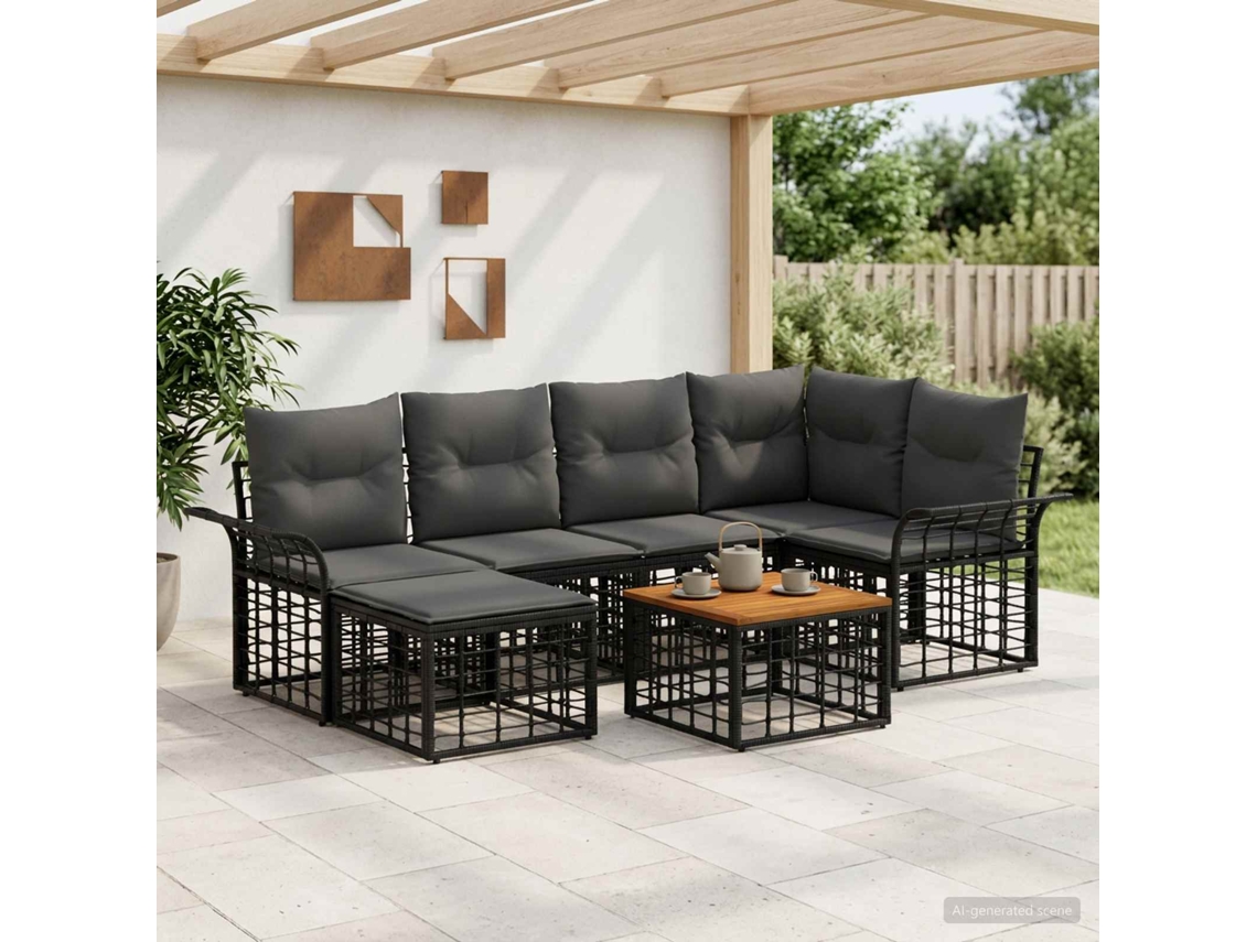 Vidaxl Conjunto De Sofás Para Exterior 7 Unid. Preto E Cinza Escuro