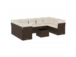 Conjunto de 10 Sofás Jardim com Almofadões Vime Pe Castanho MAISON EXCLUSIVE (10 pcs)
