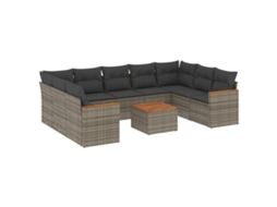 Conjunto de 10 Sofás de Jardim com Almofadas Vime Pe Cinza MAISON EXCLUSIVE
