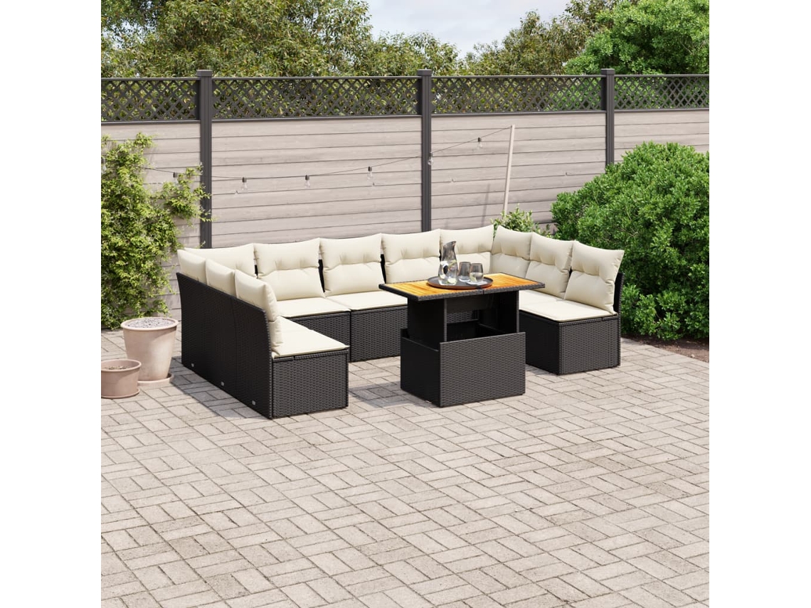 Jogo de Sofá Jardim 10 Peças C/ Almofadões Vime Pe Preto Dkd Home Decor