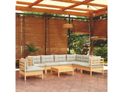 Vidaxl 8 Pcs Conjunto Lounge Jardim C/ Almofadões Creme Pinho Maciço