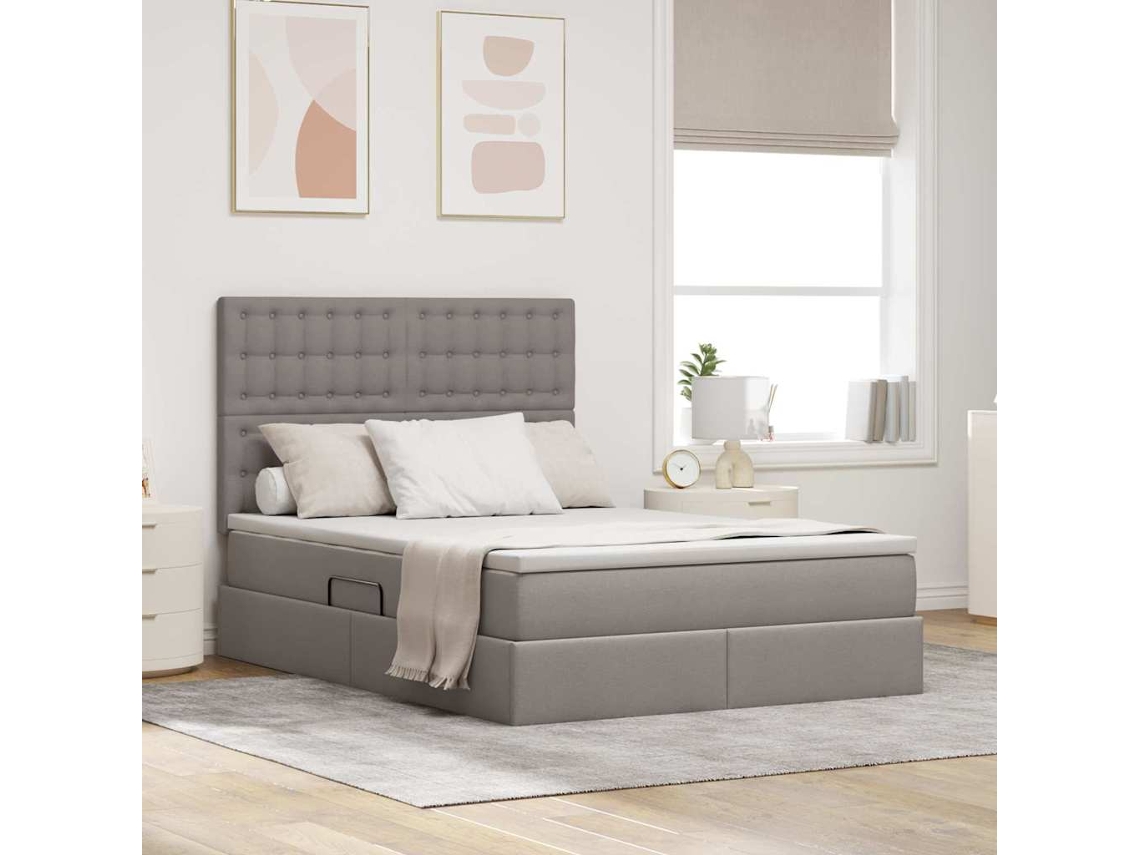 Vidaxl Cama Com Arrumação E Colchão Cinzento-acastanhado 140 X 200 Cm