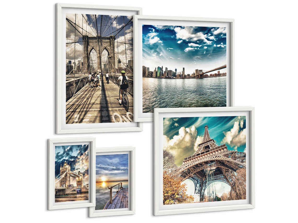 Galeria De Pinturas Murais Flores, Cachoeira, Buda, Rochas, Zen Moldura Branca Quadros Para A Sala De Estar Espelharte (conjunto De 5 Imagens)