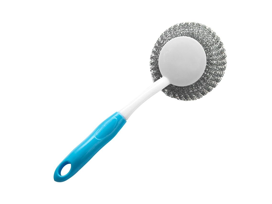 Esfregaça de Aço com Cabo Longo para Cozinha Remove Manchas de Óleo Panelas Frigideiras Azul