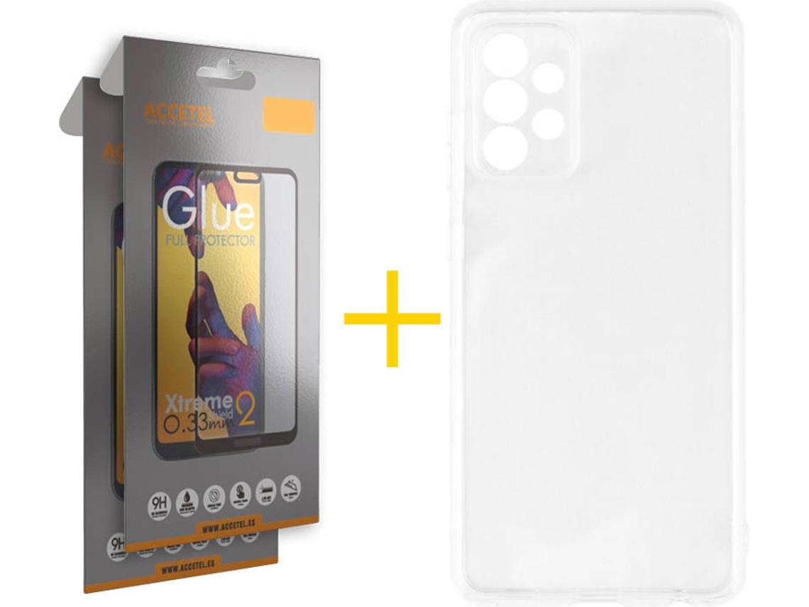 Capa e 2 Películas de Vidro Full Samsung A72 5G ACCETEL Silicone Líquido Transparente