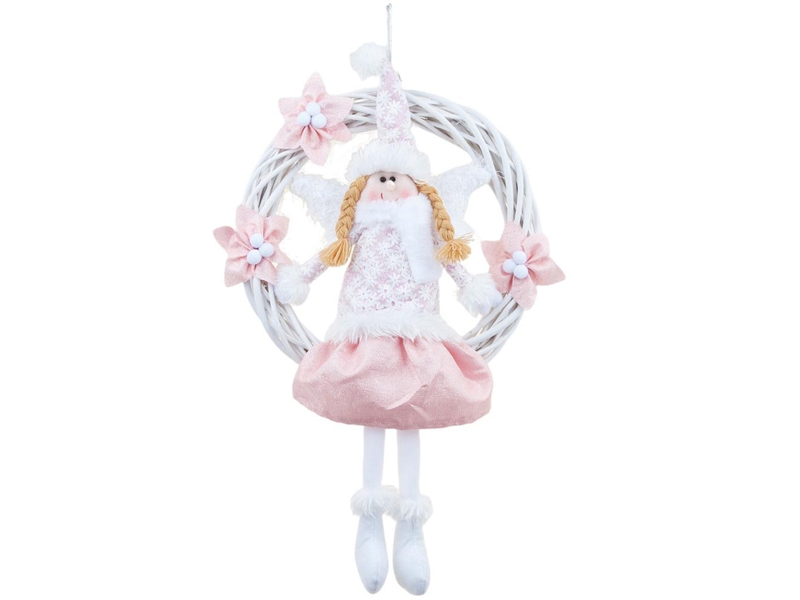 Guirlanda De Natal Com Anjo De Rattan Da Laxiscreed Para Porta E Parede – Decoração Festiva