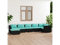 7 Pcs Conjunto Lounge De Jardim C/ Almofadões Vime Pe Preto Dkd Home Decor