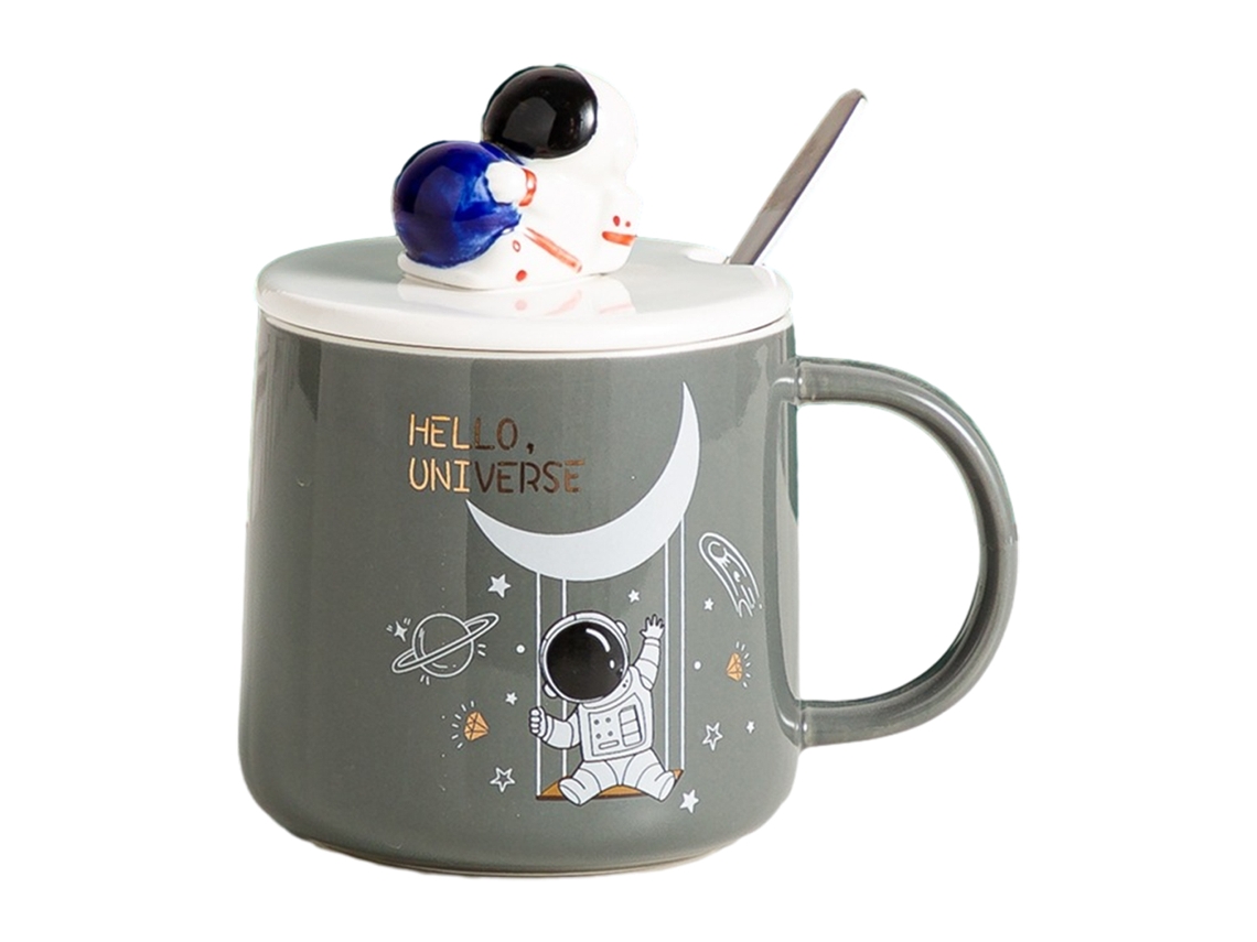 Caneca Criativa de 350Ml Caneca de Astronauta com Tampa e Colher Caneca de Leite para Estudantes NEVEANCE