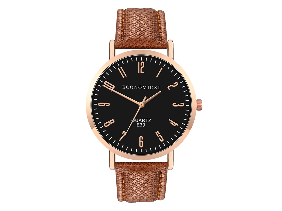 Relógio de Pulso Feminino de Couro Pu Moda Mostrador Redondo Casual Quartzo Preto Marrom