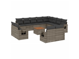 Conjunto de 13 sofás de jardim com almofadões Vime Pe Cinzento MAISON EXCLUSIVE (90x200 cm)