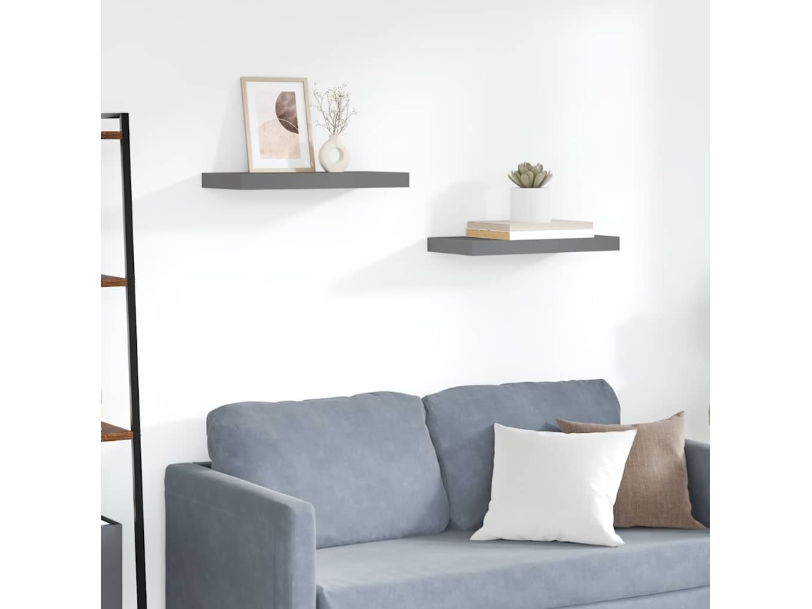 Vidaxl Prateleiras De Parede Suspensas 2 Pcs 50x23,5x3,8cm Mdf Cinzento