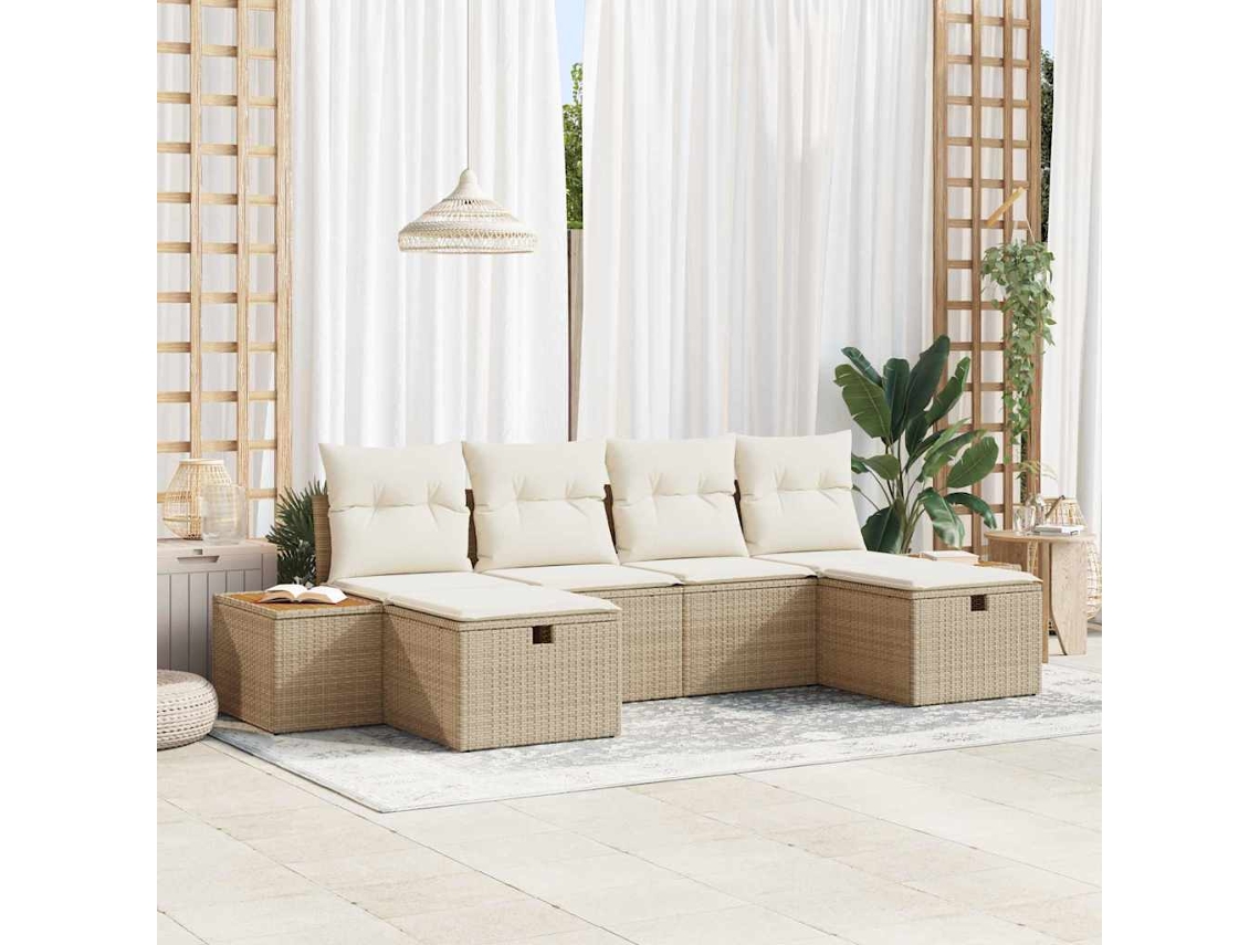 Vidaxl Conjunto De Sofá De Jardim 6 Unid. Bege Vime Pe