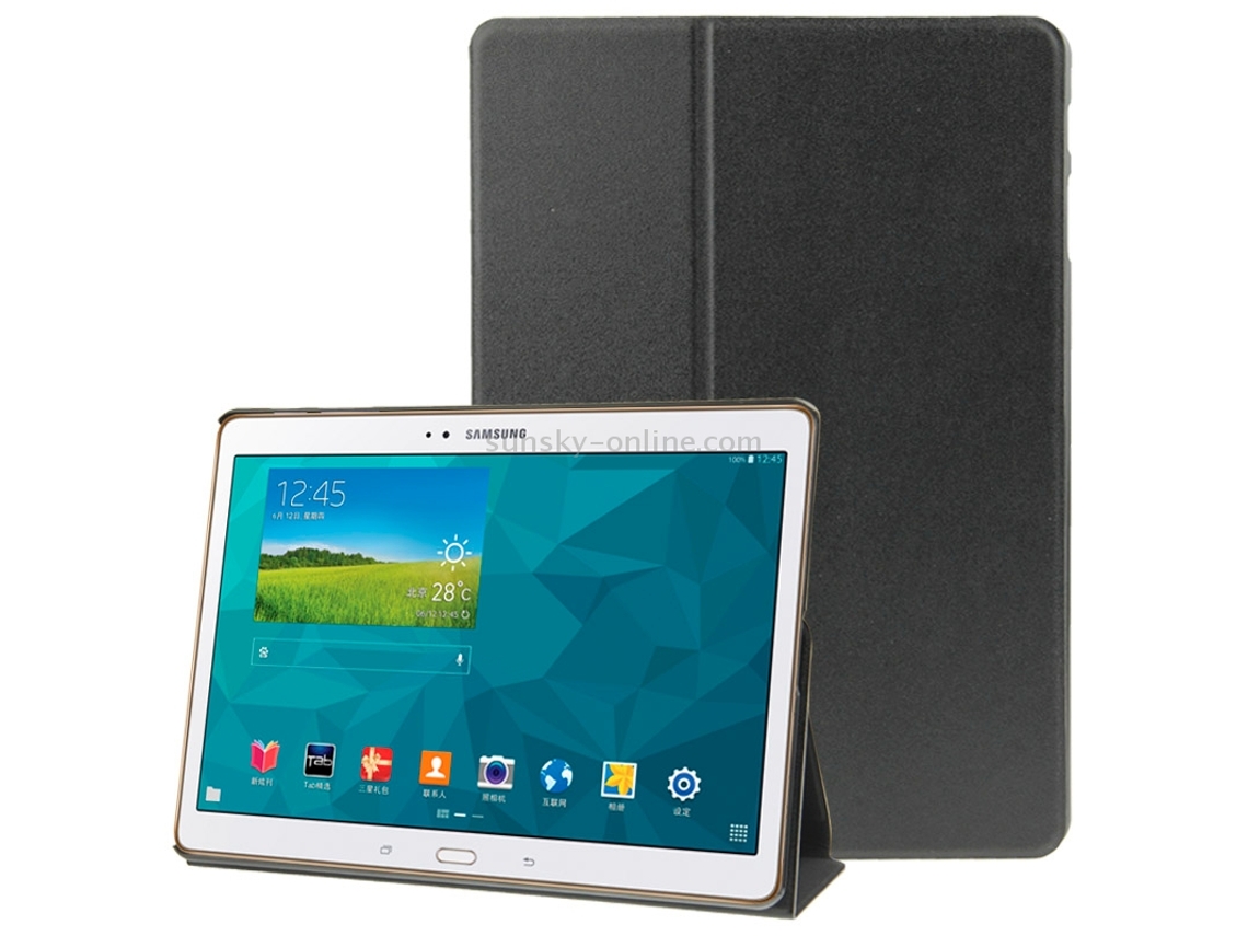 Capa De Couro Com Textura Acetinada E Suporte Para Galaxy Tab S 10.5 / T800 (preto)