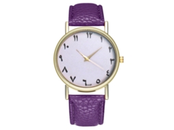 Relógio de Pulso Analógico de Quartzo com Pulseira Pu Estilo Moderno Redondo Roxo