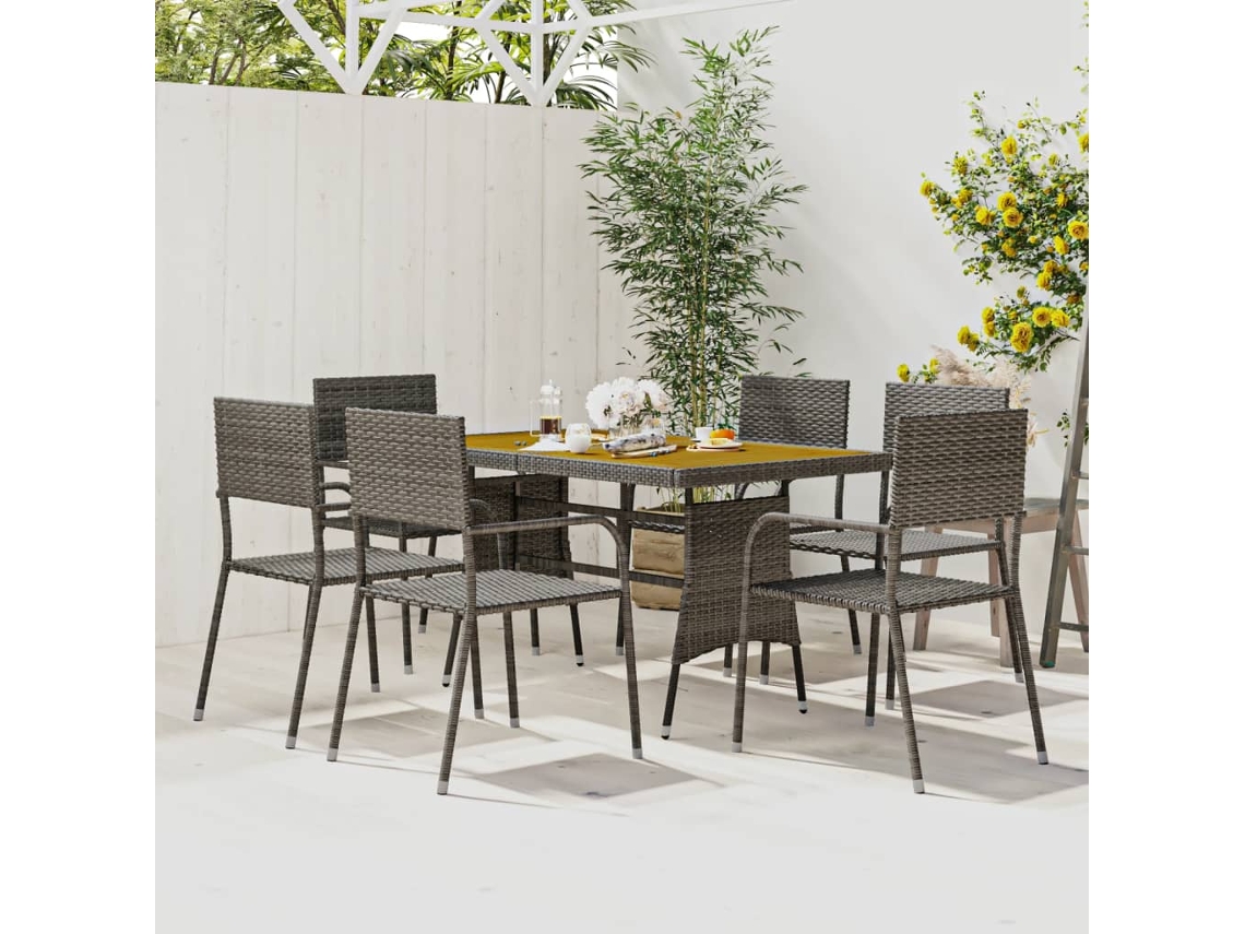 Vidaxl 7 Pcs Conjunto De Jantar Para Exterior Vime Pe Cinzento