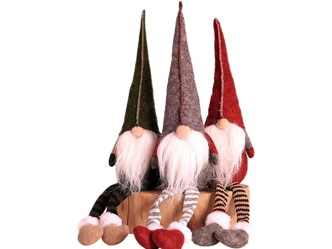 Decoração de Gnomo de Natal Artesanal Estatuetas Suecas Sentadas de Pernas Compridas Decoração de Garrafa de Elfo de Natal 3 Pacotes