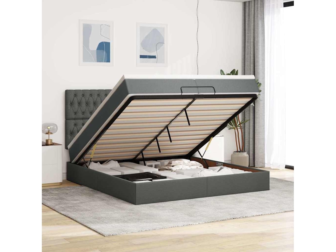 Vidaxl Estrutura De Cama Otomana Com Colchões Tecido Cinzento Escuro