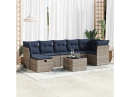 Vidaxl 8 Pcs Conjunto Sofás De Jardim C/ Almofadões Vime Pe Cinzento