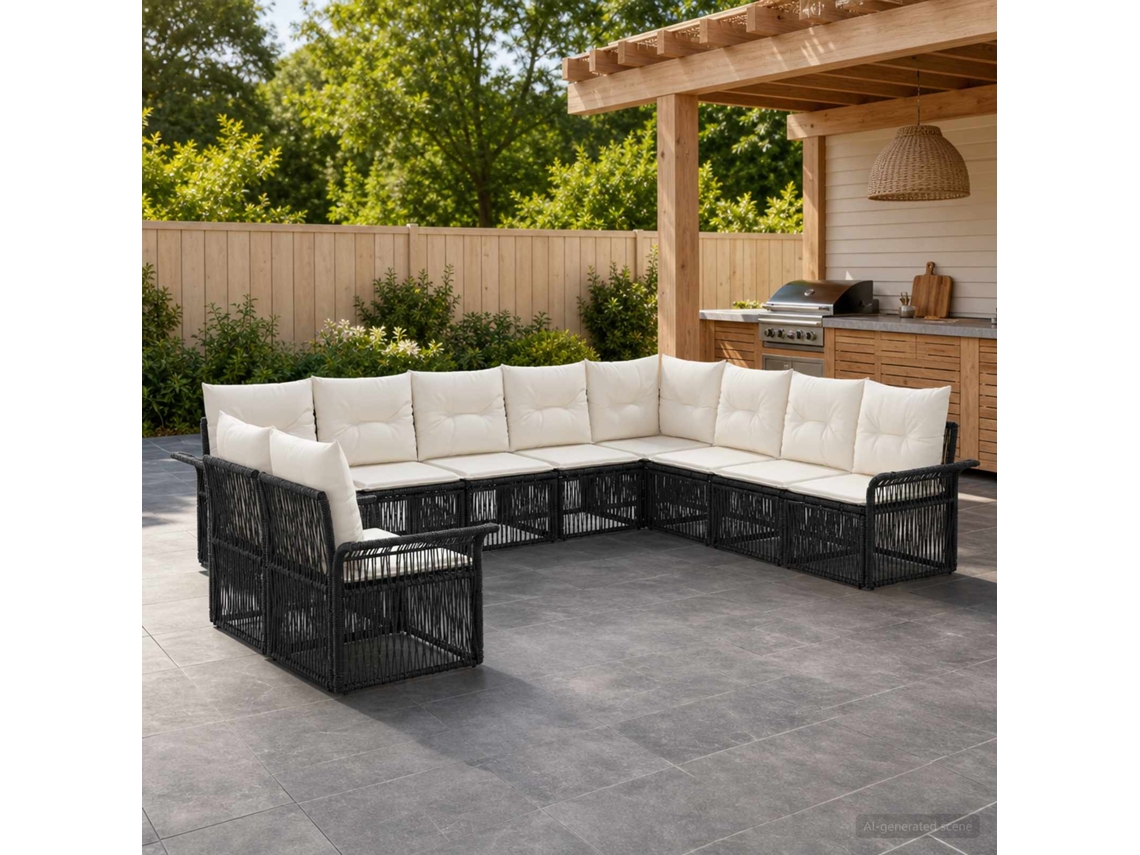 Vidaxl Conjunto De Sofá De Jardim 10 Unid. Preto Vime Pe