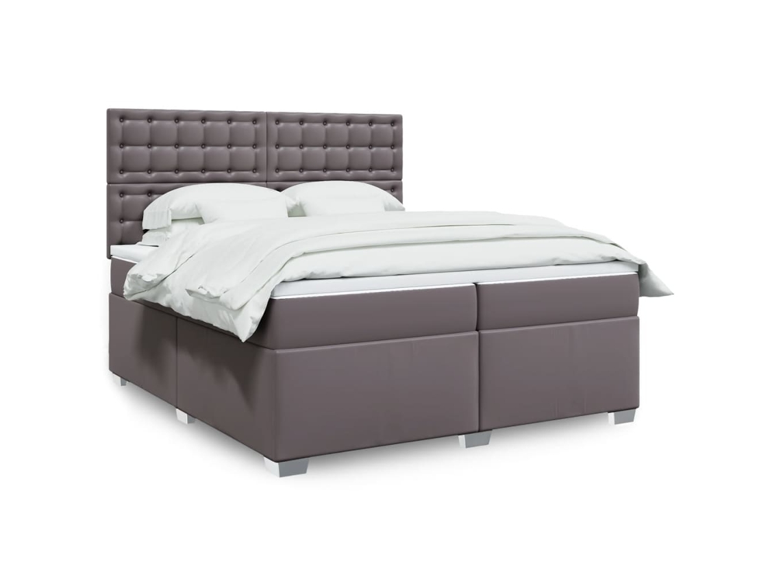 Vidaxl Cama Com Molas/colchão 200x200 Cm Couro Artificial Cinzento