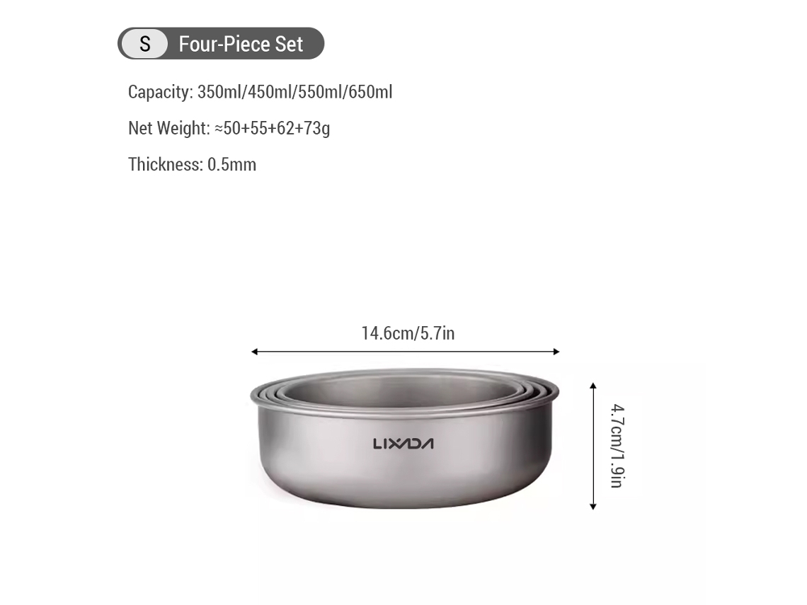 Conjunto de Tigelas de Titanio para Camping 4 Peças