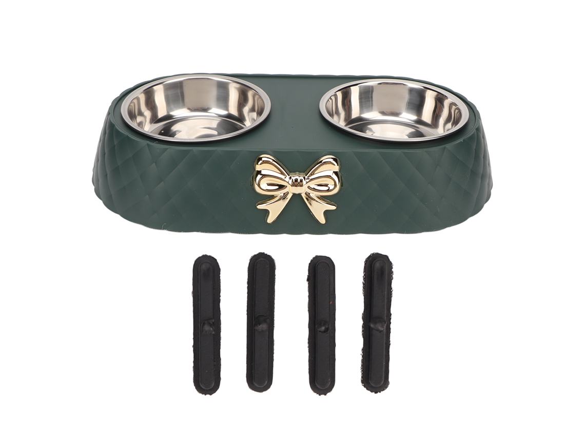 Tigelas Duplas para Ração de Animais de Estimação, em Aço Inoxidável Antiderrapante com Elegante Decoração de Laço, para Cães e Gatos AQUAFORGE