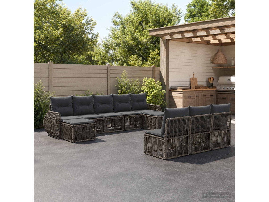 Vidaxl Conjunto De Sofá De Jardim 10 Unid. Cinza E Cinza Escuro