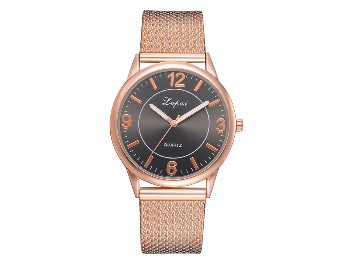 Relógio Feminino de Moda com Pulseira de Silicone Quartz Lvpai (ouro Rosa Preto)