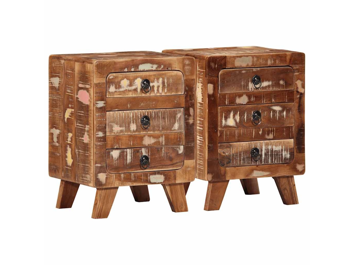 Vidaxl Mesas De Cabeceira 2 Pcs 37x32x50 Cm Madeira Recuperada Maciça