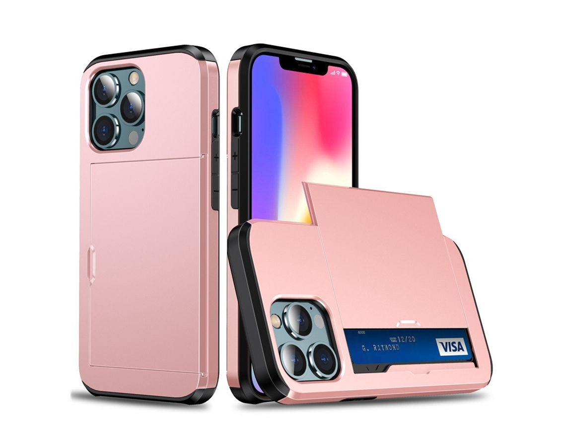Capa Para Iphone 17 Ouro Rosa, Com Compartimento Deslizante Para Cartão, Agradável Ao Toque E Resistente A Quedas.