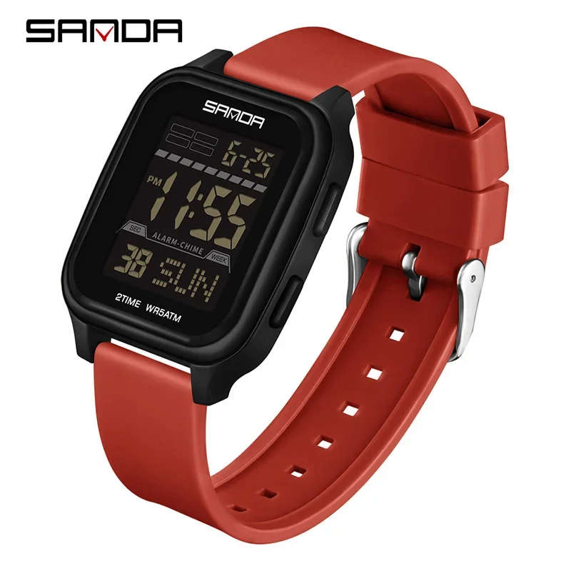 Relógio Eletrônico Masculino MDUG elegante com mostrador quadrado multifuncional, calendário, acabamento luminoso e resistência à água (vermelho)