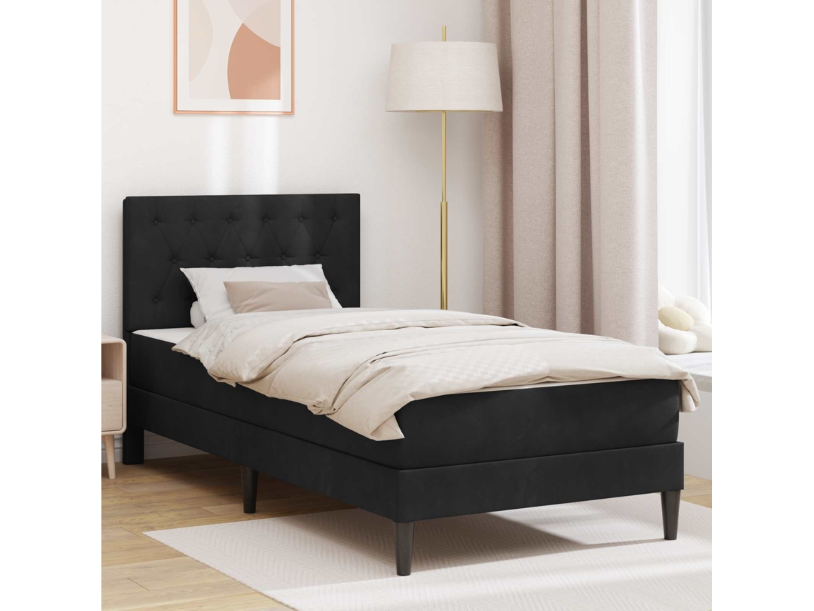Vidaxl Estrutura De Cama Com Colchão Preto 90 X 190 Cm Veludo