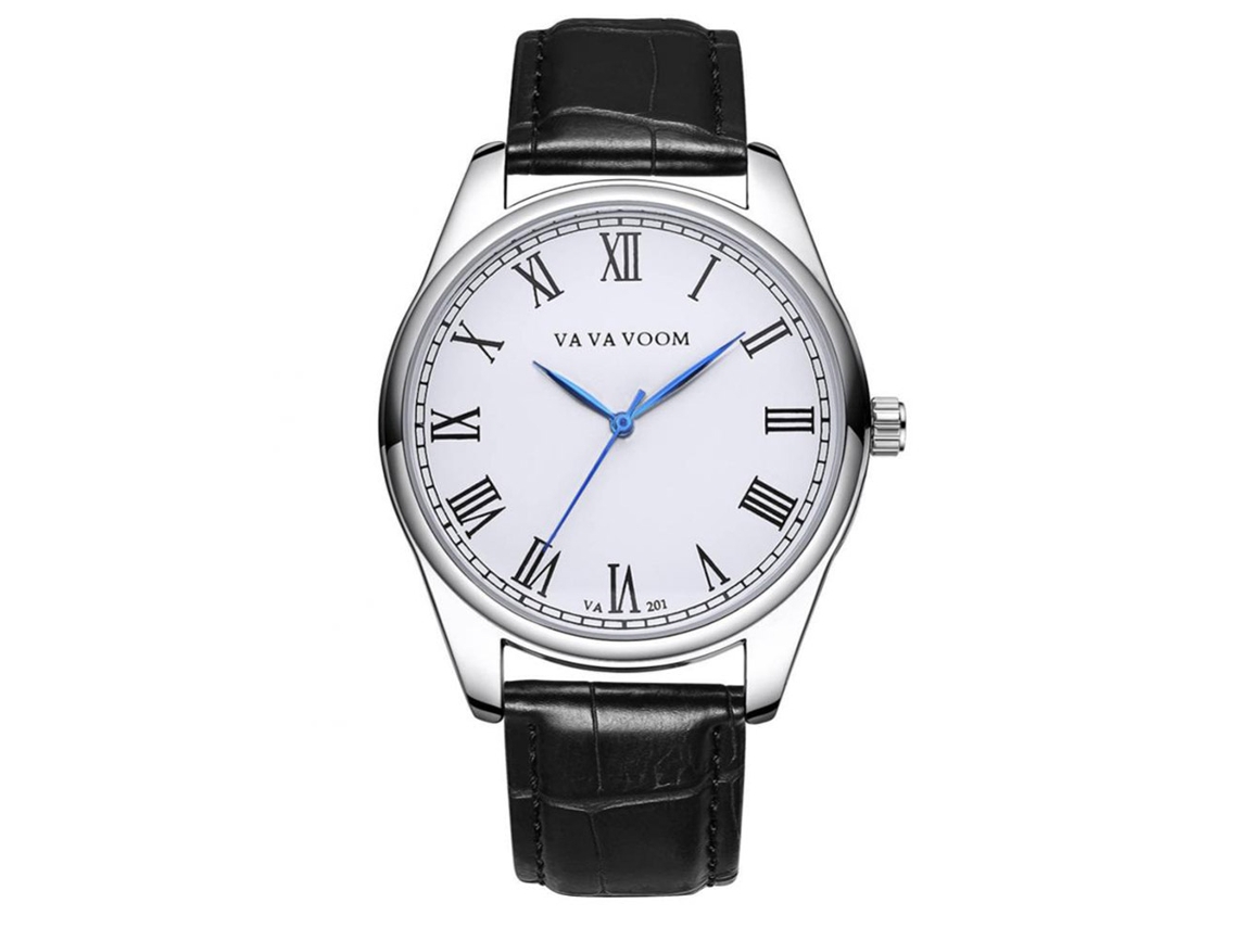 Relógio masculino Vava Voom, estilo executivo, com movimento de quartzo e pulseira azul e preta.