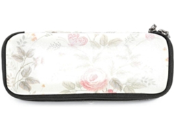 Organizador retrô de grande capacidade com estampa de borboletas e rosa, ideal para canetinhas, maquiagem e outros materiais escolares.