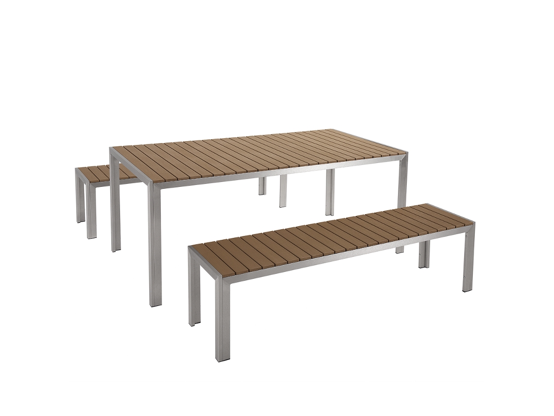 Conjunto De Refeição De Jardim Com Bancos Beliani Nardo De Madeira Plástica Castanho 180x90x75
