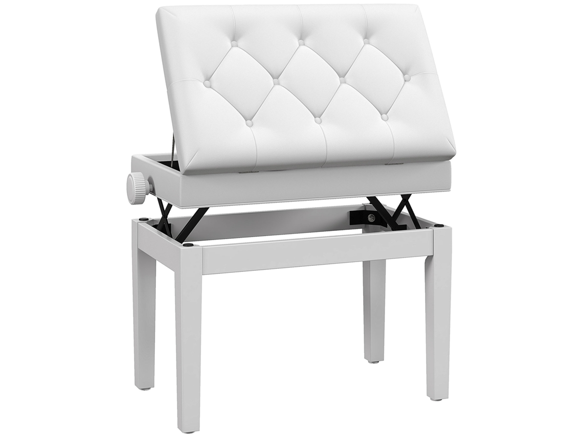 Banco regulável para piano com compartimento e assento acolchoado 54.5x33x48/58cm branco MARCA